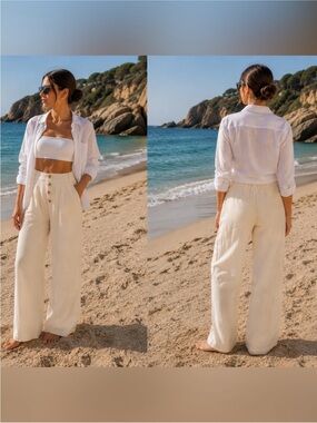 Rewash White wide leg rayon linen blend beach pant Sz M